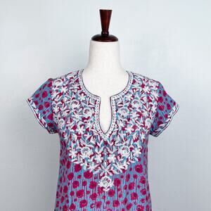 Sulu Collection Silk/Cotton Embroidered Floral Mini Dress NWT
